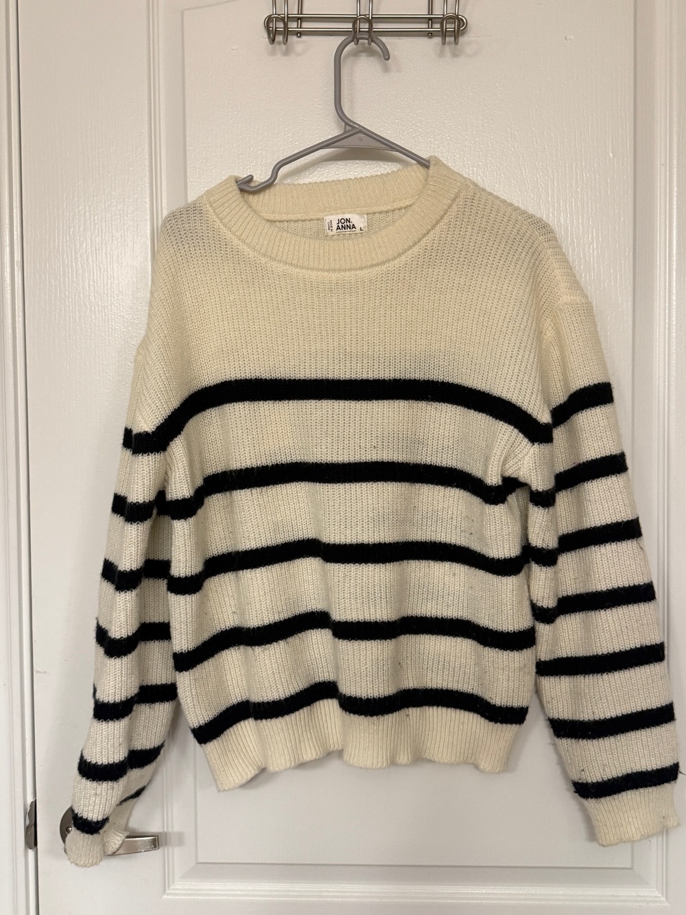 Jon & Anna Ivory Crewneck Sweater with Black Stripes
